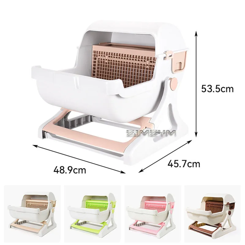 Semi‑Automatic Tilt Sifting Cat Litter Box No Scoop Needed Open‑Top Cat Toilet with Waste Drawer PP Resin for Cats up to 16.5lbs