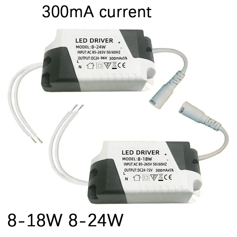 LED سائق 8-18 واط/24 واط تيار مستمر 300mA ± 5% التيار المتناوب 85-265 فولت موصل مصدر طاقة خارجي LED مصباح السقف المعدل محول