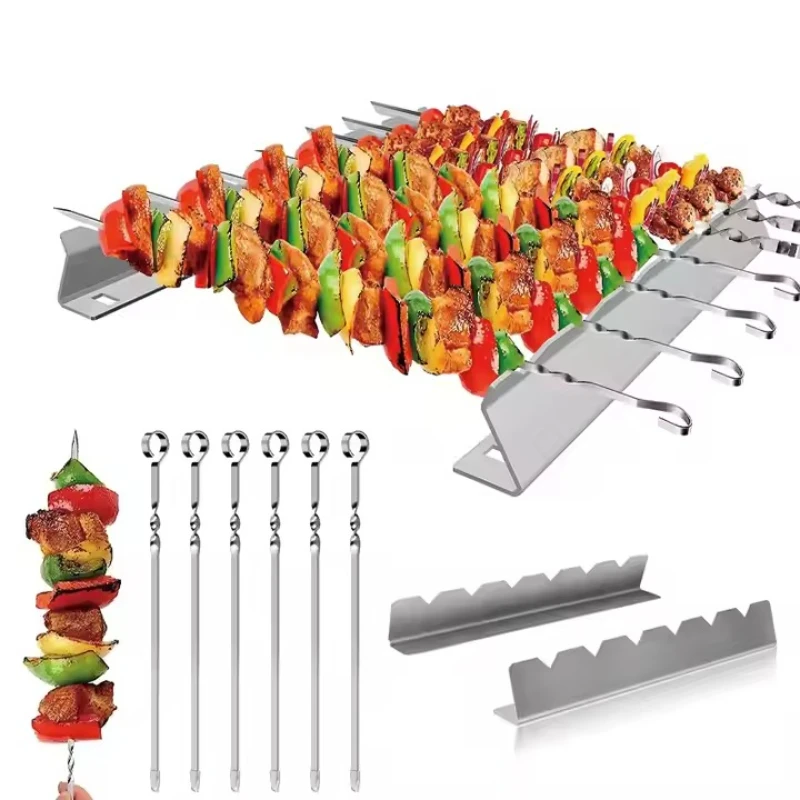 

Держатель для шампура, противоскользящая канавка из нержавеющей стали, сверхмощные длинные инструменты для барбекю, барбекю, стойка для барбекю, уличные инструменты