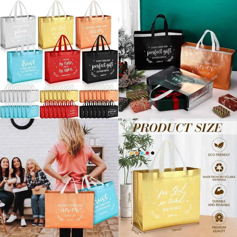 

Большие многоразовые христианские подарочные пакеты с ручкой для женщин, церковь, крещения, воскресной школе и семьи - многоцветные