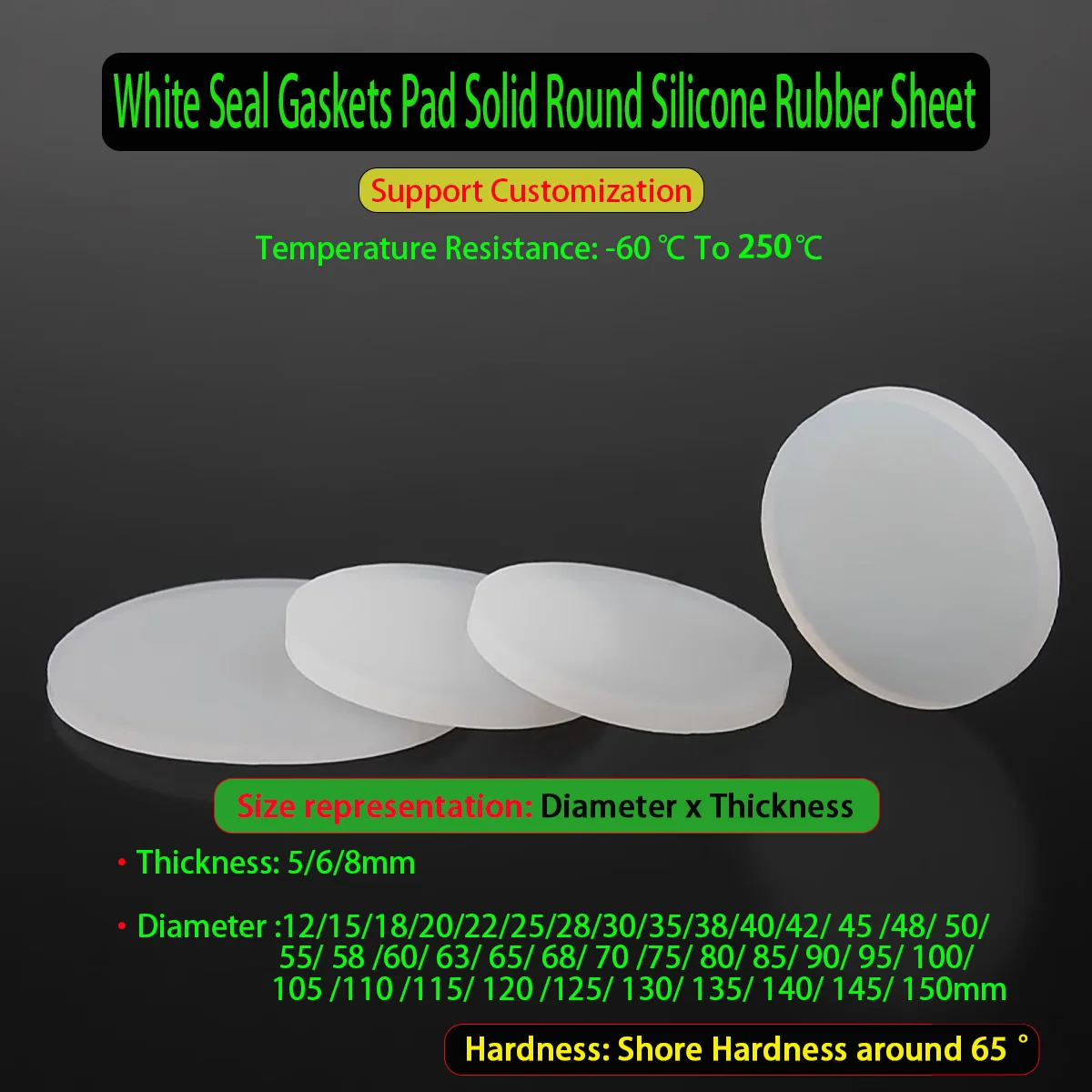 White Seal Gaskets Pad Solid Round Silicone Rubber Sheet 10PCS Diameter 12/15/18/20/22/25/28/30/35/38/40-150mm Thickness 5/6/8mm