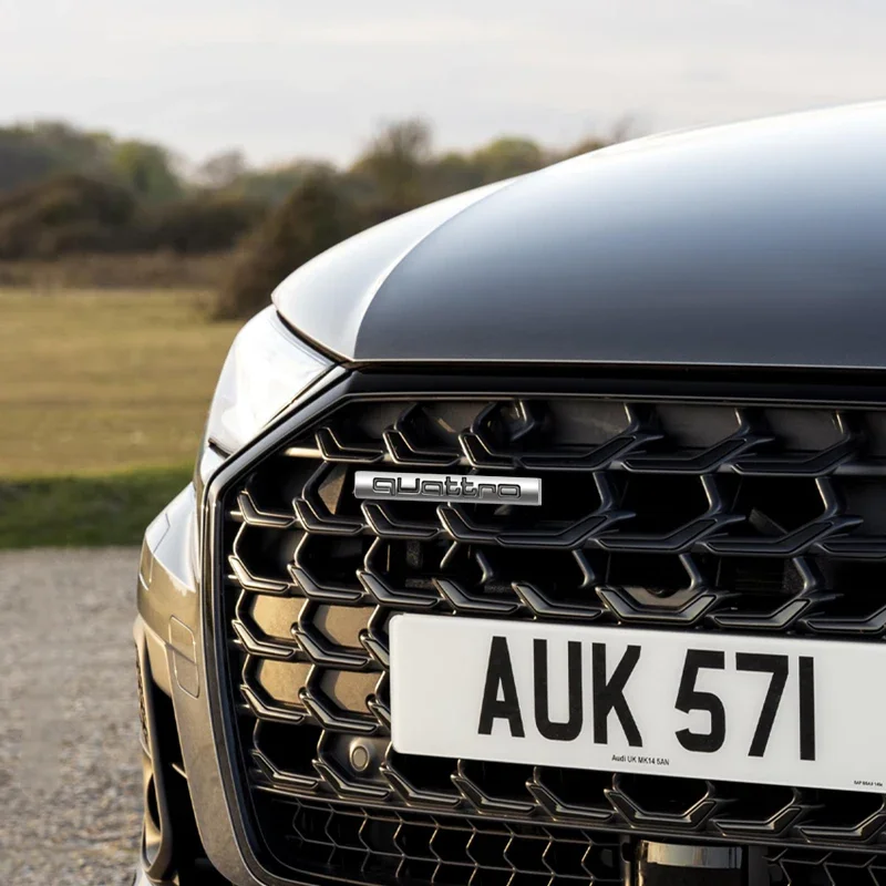 Metal Quattro Logo Car Styling Front Grill Badge Emblem Sticker Decals for Audi A4 B8 B6 B9 B7 A3 8P 8V 8L A6 C7 C6 C5 Q5 A5 Q7
