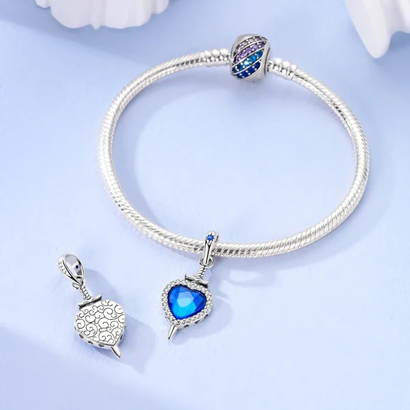 

Подвески из серебра 925, синее сердце, драгоценный камень, бусины-меч, подходят для подвесок Plata 925, оригинальный браслет, бусины для женщин, изготовление ювелирных изделий своими руками