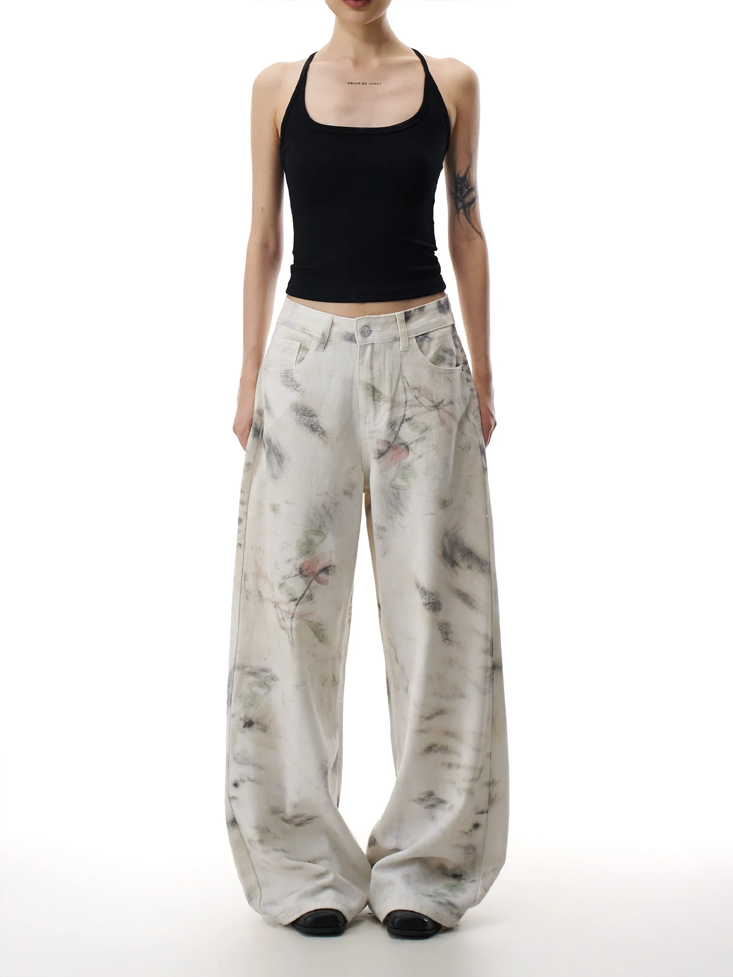 

American Retro Tie Dye Denim Pants Women Loose Straight Leg Wide Leg Pants Spring New Style Casual Comfortable Breathable