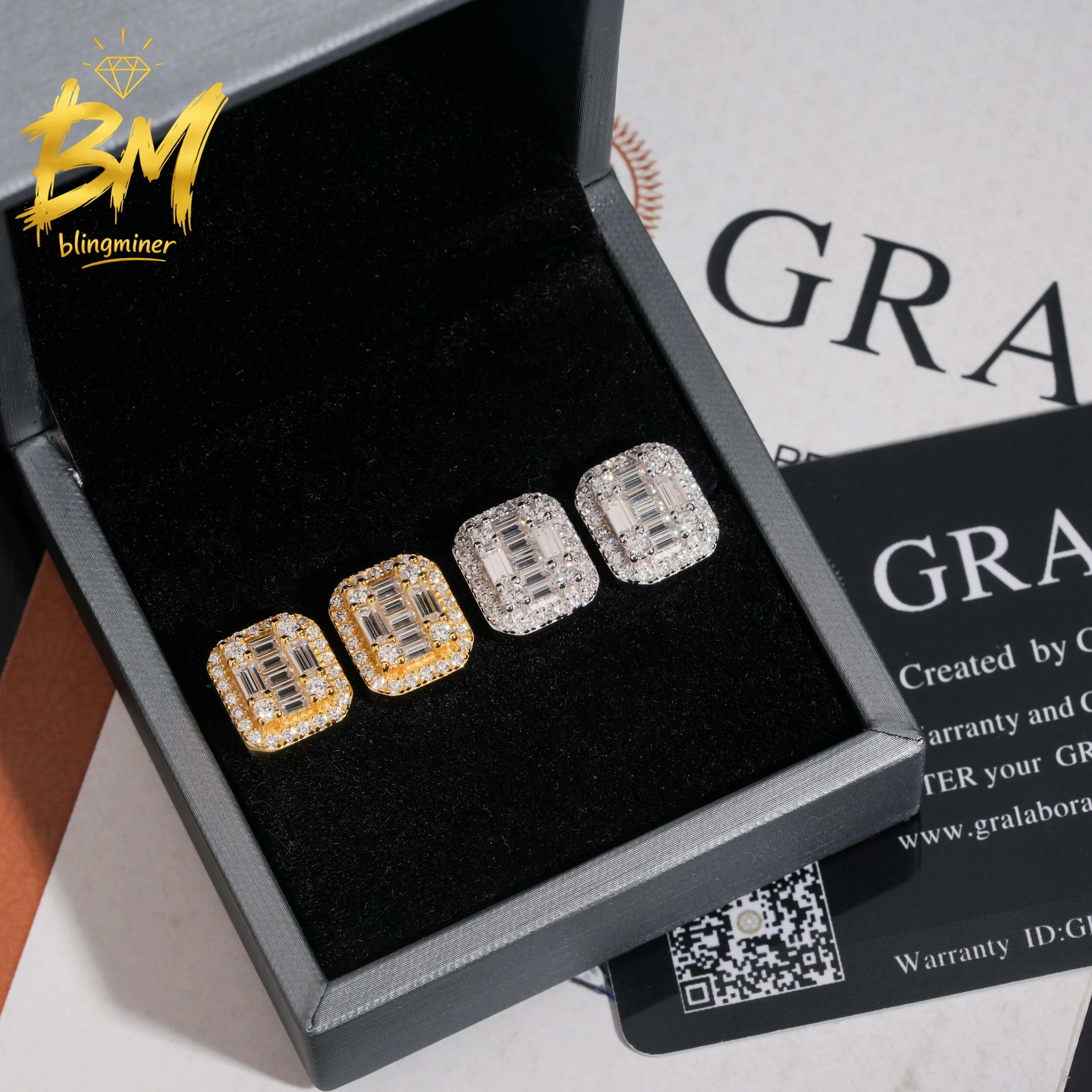 Blingminer Luxury 13mm VVS Moissanite Earrings For Men Women S925 Silver Ear Studs Jewelry Pass Diamonds Tester  Free Shipping