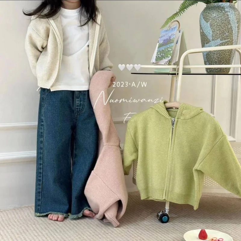 Girl's Cardigan Sweater Autumn New Children Fashionable Sweater Baby Girl Spring and Autumn Coat Small Children's Clothing Tide