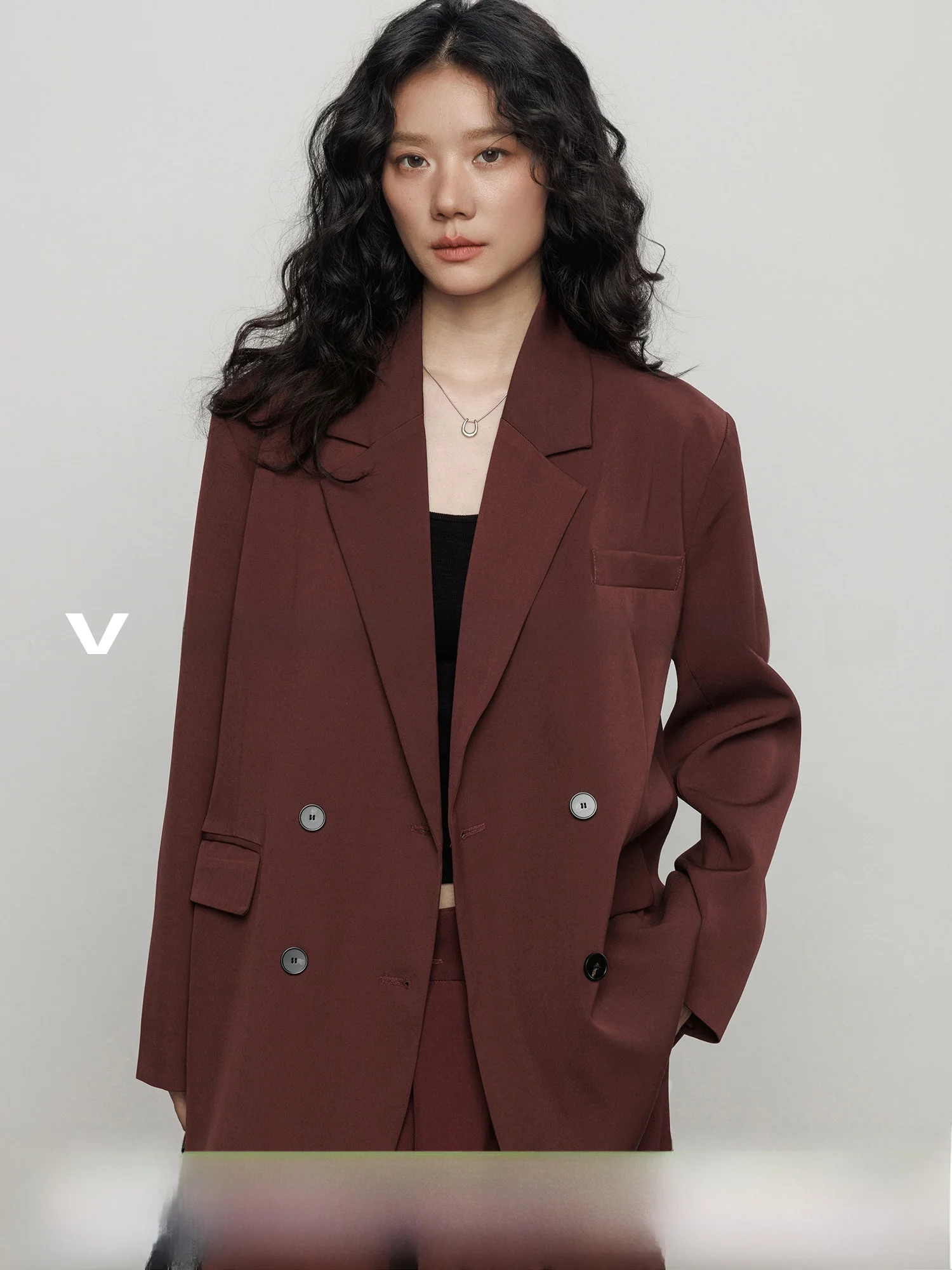 Vastand Autumn Vintage Hong Kong Style Loose Commuter Jacket Wine Red Tailored Suit Outerwear Women's Fashion Polyester