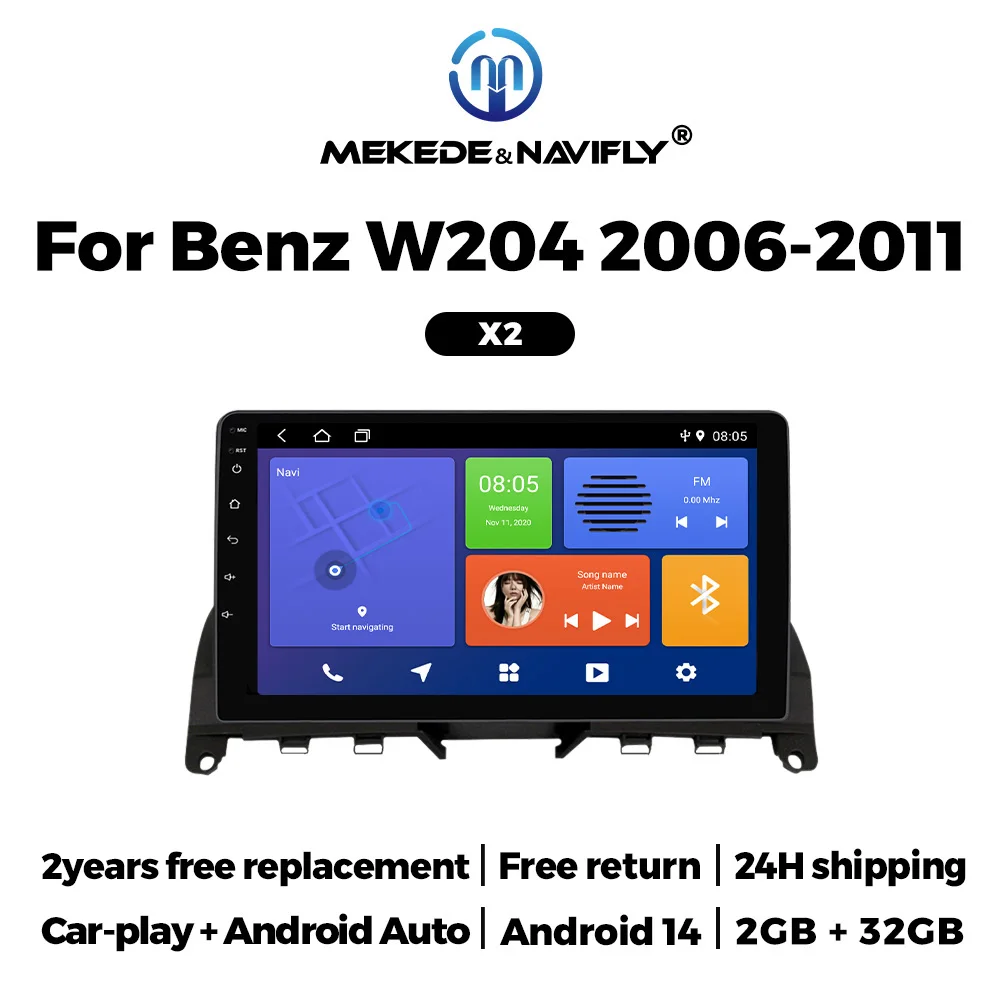 

9-дюймовый автомобильный мультимедийный Android 14 для Mercedes Benz C Class W204 S204 2006-2011, автомобильный радиоприемник, мультимедийный видеоплеер, поддержка GPS WIFI