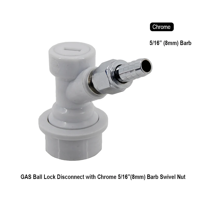 Ball Lock Gas & Beer Keg Disconnect with 6/8mm Barb Swivel Nut set Chrome/ss304 Homebrew Corny Style Soda Keg Dispenser