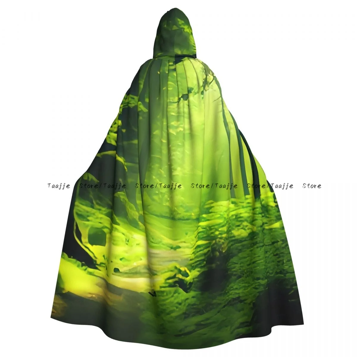 الكبار الغابات الخضراء الطبيعية الطحلب والأشجار عباءة كيب مقنعين القرون الوسطى زي الساحرة ويكا مصاص دماء هالوين فستان مُصمم حسب الطلب معطف