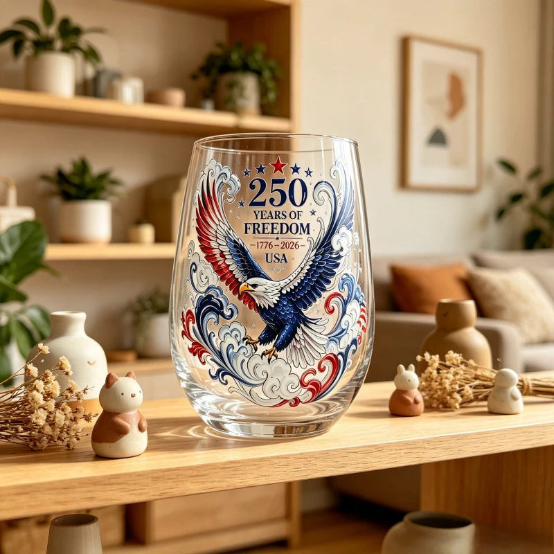 250 Years of Freedom Patriotic Eagle Whiskey Glass 16oz Sticker Craft Clear Tumbler for Bourbon Cocktail Home Bar Decor Gift
