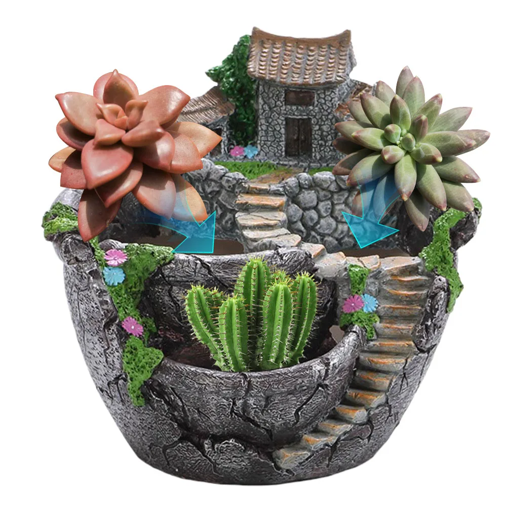 Vintage Succulent Pot Multi Decorative Planter DIY Bonsai Pot Multi-Function Succulent Planter Vat Shape for Micro Landscape