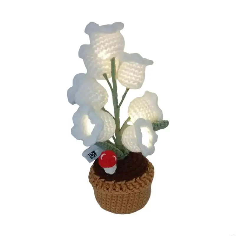 Sentimental Decoration Handmade Crochet Valley Potted Plant LED Night Lights for Personality Emotional Comfortable C7AC