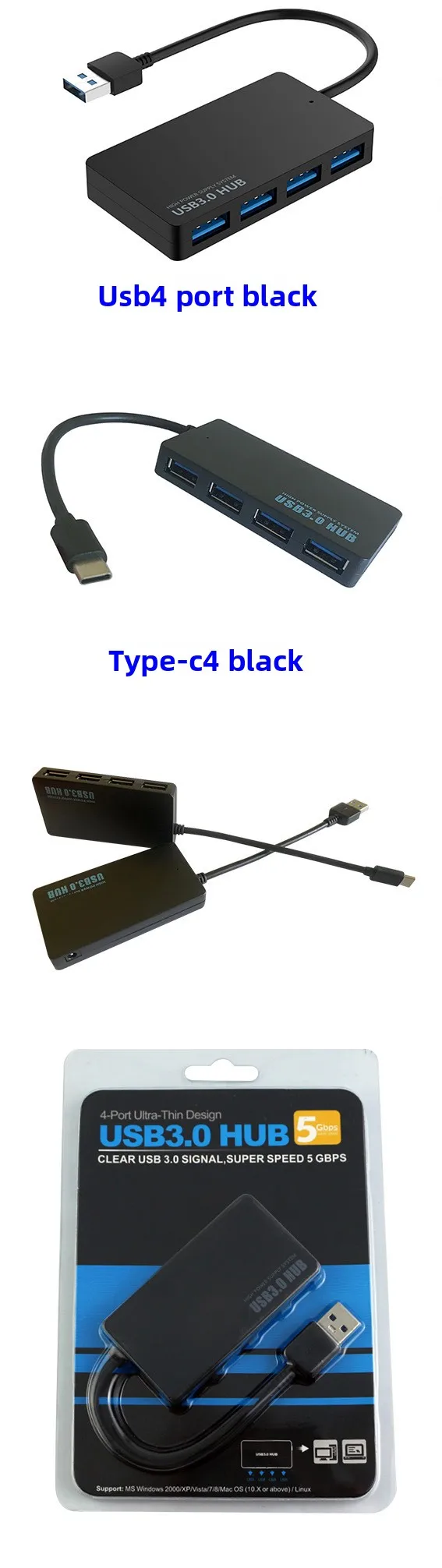 Ultraflacher 4-Port USB 3.0 Hub, Hochgeschwindigkeits-Splitter Eins-zu-Vier für Laptop PC, Stromversorgter USB-Erweiterer – Detail 11