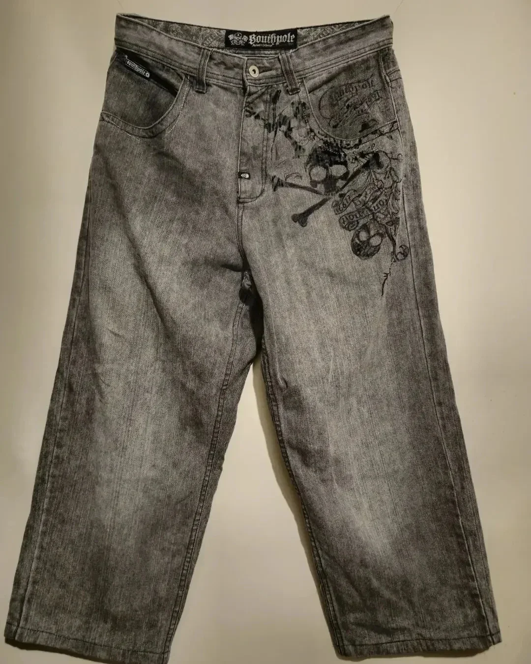 Jeans com estampa retrô Harajuku americana, cinza lavado, calça reta, gótica, solta, unissex, casual, de rua, novo, Y2K, 2024