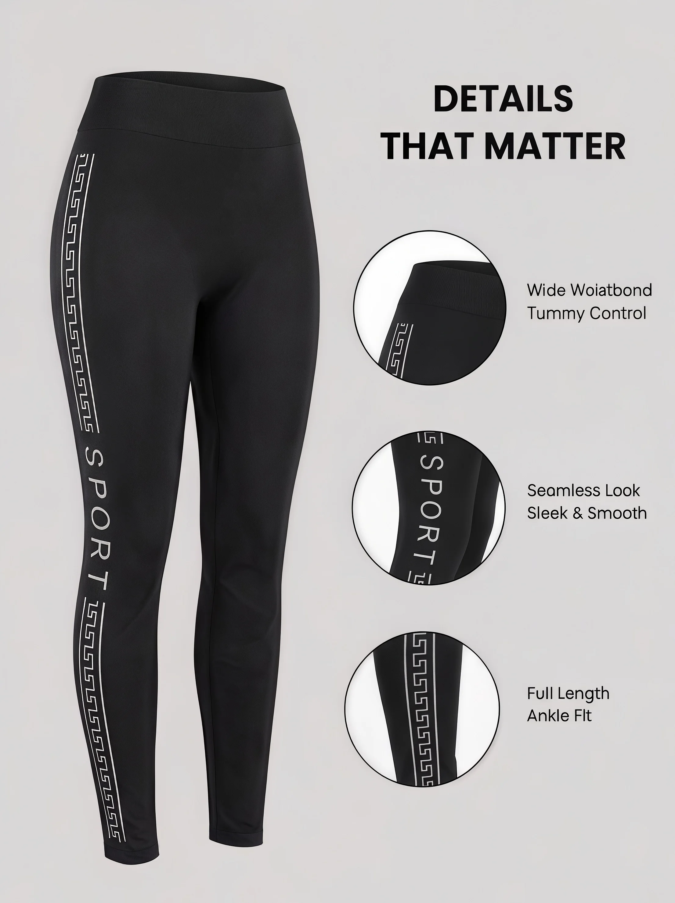 Women High Waist Vintage Geometric SPORT Print Knitted Skin-Friendly Stretchy Leggings for Daily Outings Casual Long Pants