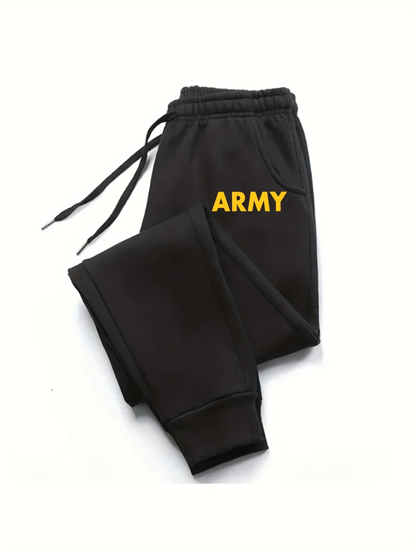 Men's Army Letter Printed Casual Joggers Warm Lined Cotton Blend Drawstring Waist Pants with Pockets Regular Fit for All Seasons