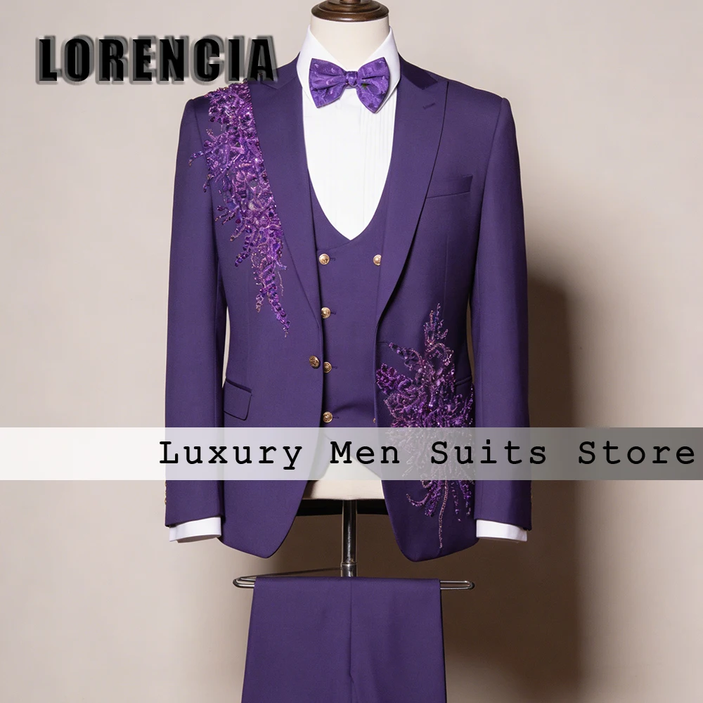 

Shiny Diamond Male Suits 3 Pieces Crystal Groom Tuxedos Set Wedding Party Outfit Cutomized Blazer Pants traje juvenil masculino