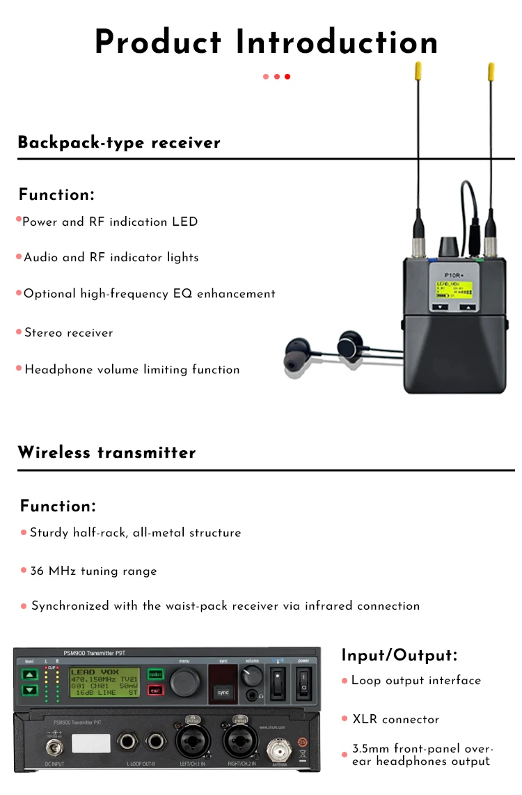 PSM900 In-Ear-Überwachungssystem P9T Sender P10R Empfänger Bühnenaufzeichnung Studio Stereo Wireless Monitoring System542-578MHz – Detail 8