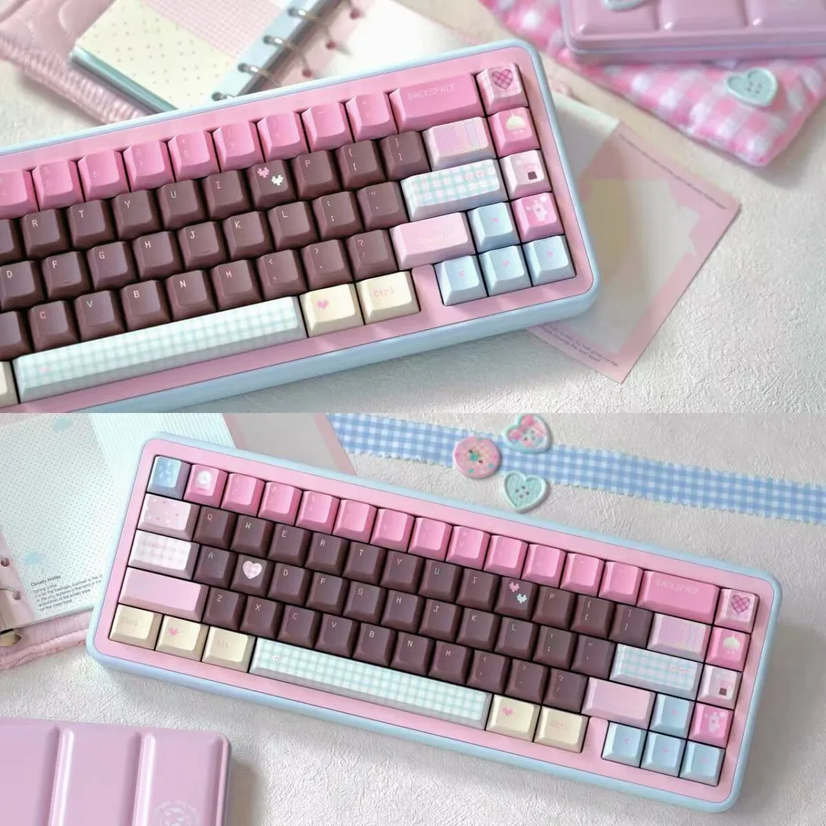 MAIMOOO Dream House Keycaps Korean  CHERRY PBT Sublimation Customized Keycaps Brown Pink Keyboard Keycap Set
