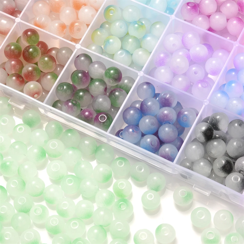 100 Stück 8mm Farbverlauf Meerjungfrauen-Glasperlen Runde Perlen Leuchtende Farben Lose Abstandsperlen für Kreatives DIY-Handwerk Schmuckherstellung – Detail 2