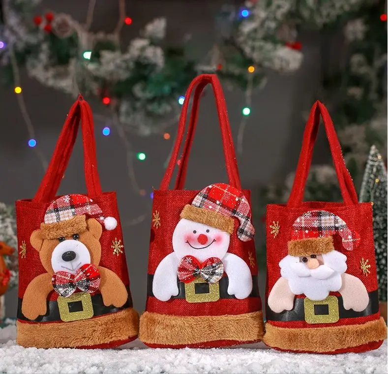 20PCS Christmas Tote Bags Snowman Fawn Father Christmas Gift Bags Children\'s Candy Bags Storage Bags Gifts Christmas Decoration