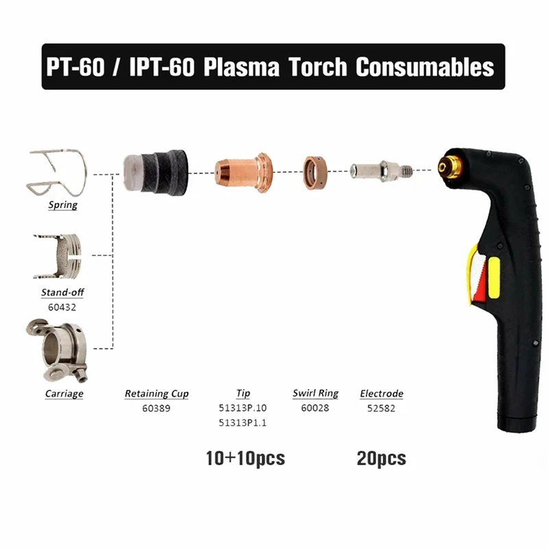 40 PCS Plasma Tips Kit 1.0Mm 1.1Mm Electrode As Shown Metal For IPT-60 PT60 PT40 IPT-40 Plasma Torch 1.0Mm Nozzle 51313P1.0