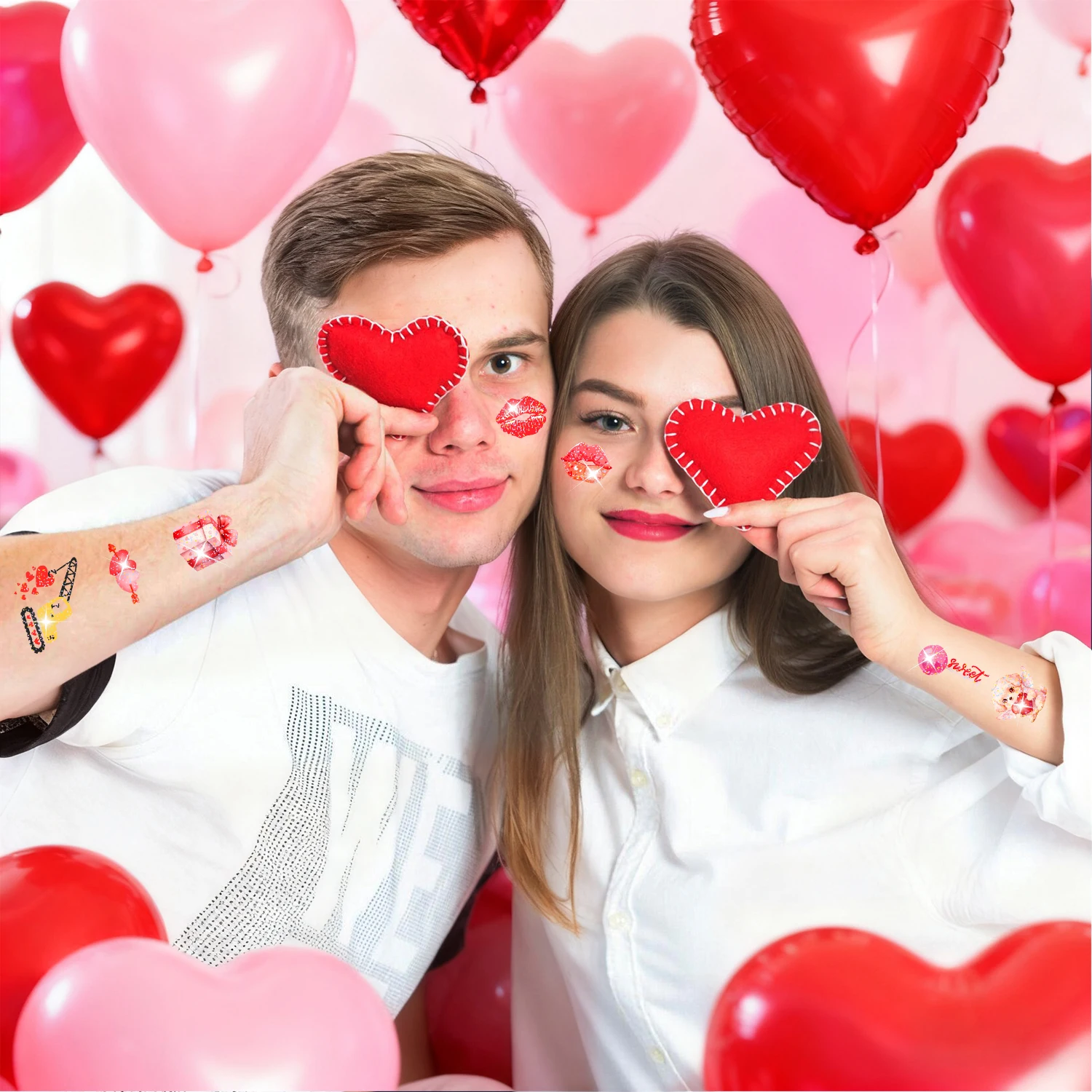 12 ورقة من الوشم المؤقت لعيد الحب بأنماط لامعة، مستلزمات حفلات عيد الحب المفضلة لحقيبة الهدايا، وعيد الحب #2