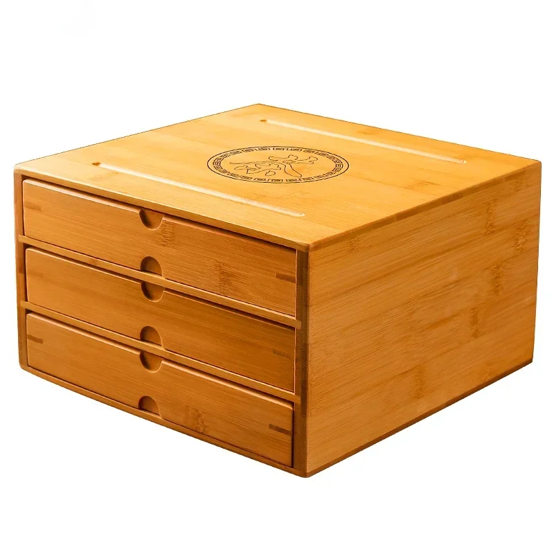 New Bamboo Box Tea Cake Storage Box Tea Organizer TeaCeremony Accessories TeaTray Drawer Organizer Storage Bin Bamboo Cabinet