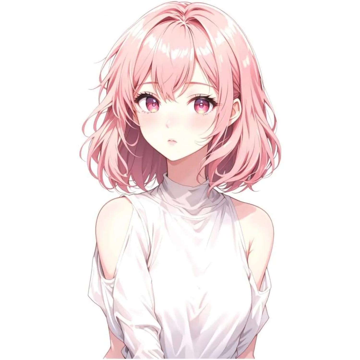 2pcs 2D Flat Cute Pink Hair Anime Girl Vinyl Sticker, Waterproof Decal For Car Motorcycle Bumper Luggage Decor, Holiday Gift