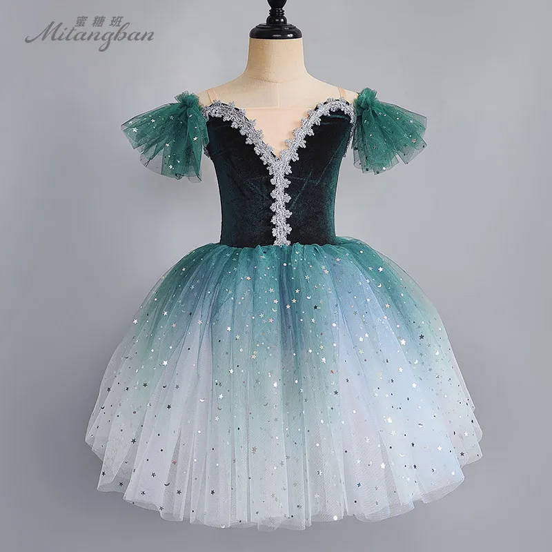 

Kids Sequin Lace Professional Ballet Tutu Dress Girls Swan Lake Pancake Tutu Ballerina Dress Dance Costumes Child Ballet Clothes