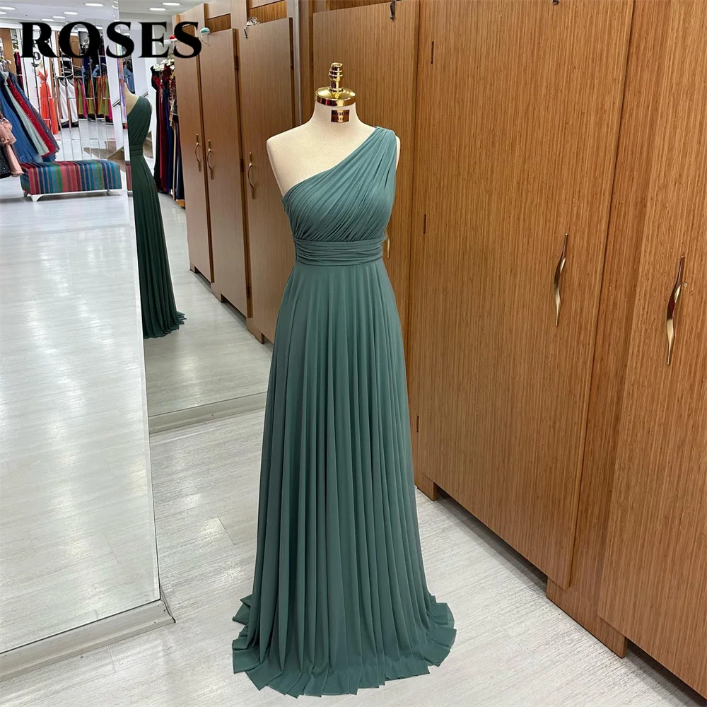 ROSES One Shoulder Long Party Dresses Beach Vintage Night Dresses Chiffion Pleat Sleeveless Celebrity Dress vestidos de fiesta