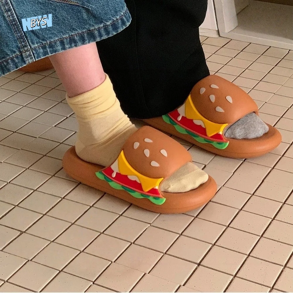 

Creative Simulation Hamburger Slippers Funny Soft Bottom EVA Hamburger Slippers Thick Sole Non-Slip 3D Hamburger Slides Bedroom