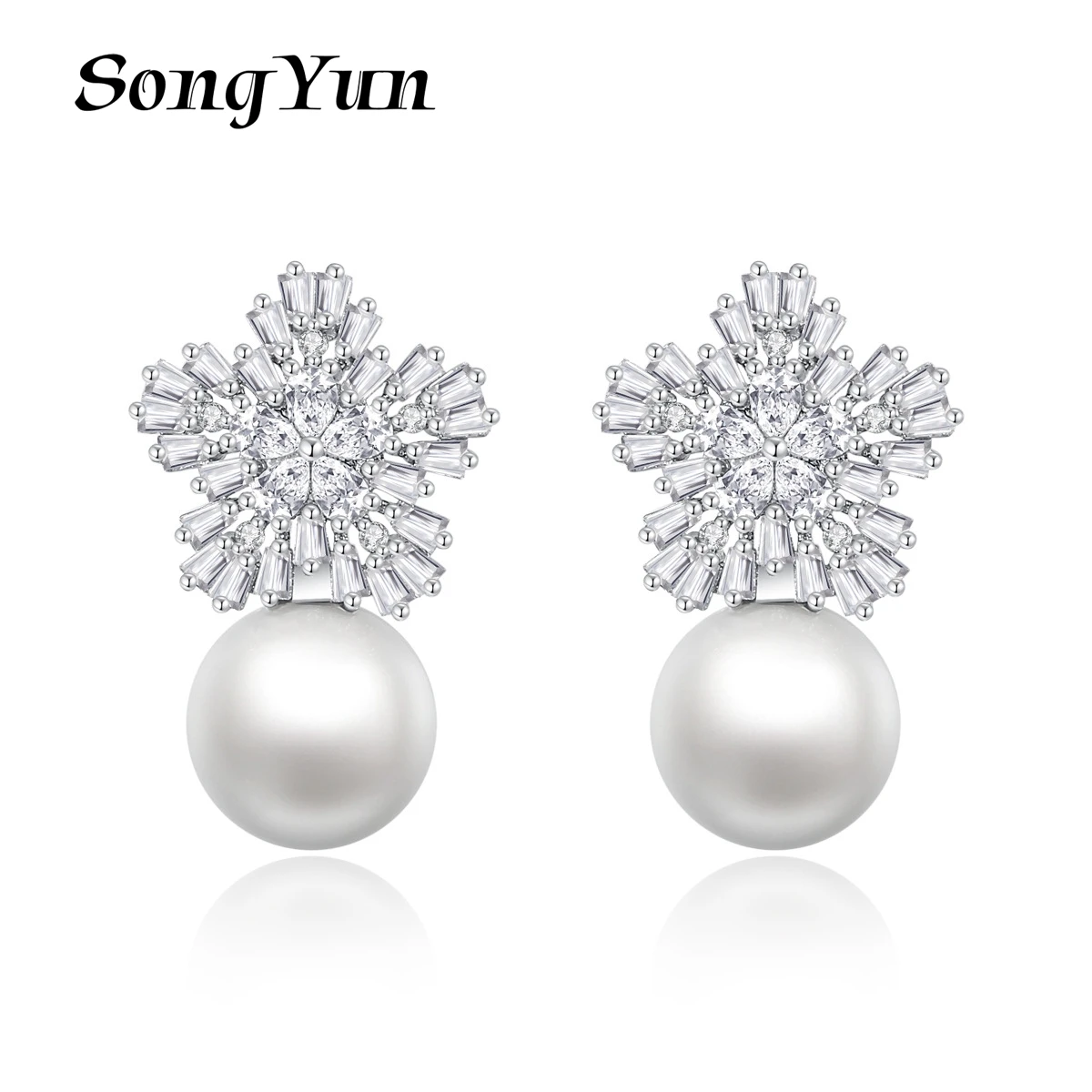 

SongYun Jewelry Manufacturer MHT Blue Snowflake Earrings With Copper Inlaid Zircons And Celebrity Earrings