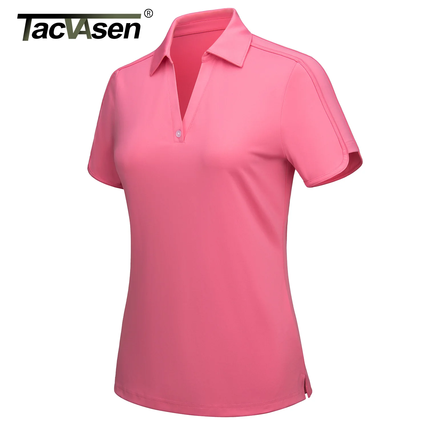 TACVASEN Womens Curved Sleeve Hem Polo Shirts UPF50+ Sun Protection V Neck Golf Shirts Side Slit Hem Moisture Wicking Tennis Top