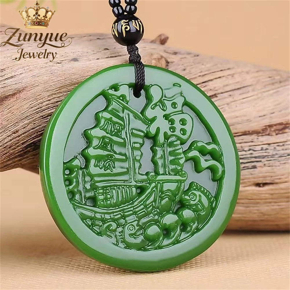 

High-End Natural Jade Landscape Pendant Luxury Quality Jewelry Handicraft Fashion Jewelry Exquisite Elegant Charms Popular Gift