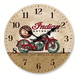 1pc 10-16 inch wooden wall clock, Red Indian Motorcycle theme design Wall clock, Boys Motocross Art Birthday Gift - Vintage Moto