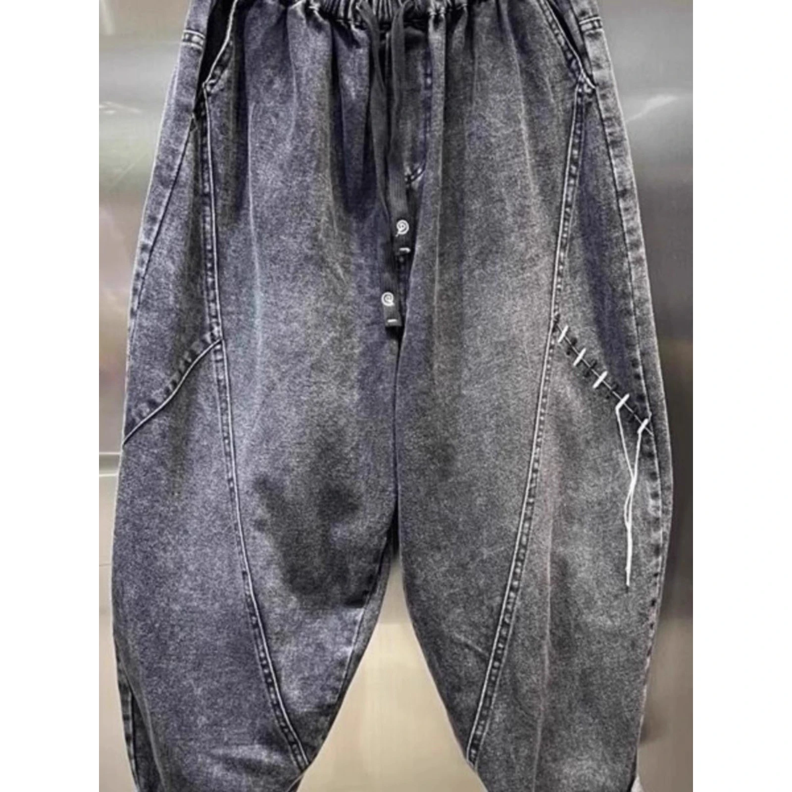 

Men's Casual Straight Leg Jeans Large Size 300 Pounds Washed Patchwork Dad Pants Elastic Waist Wide Leg Harlan Old Dad Pants