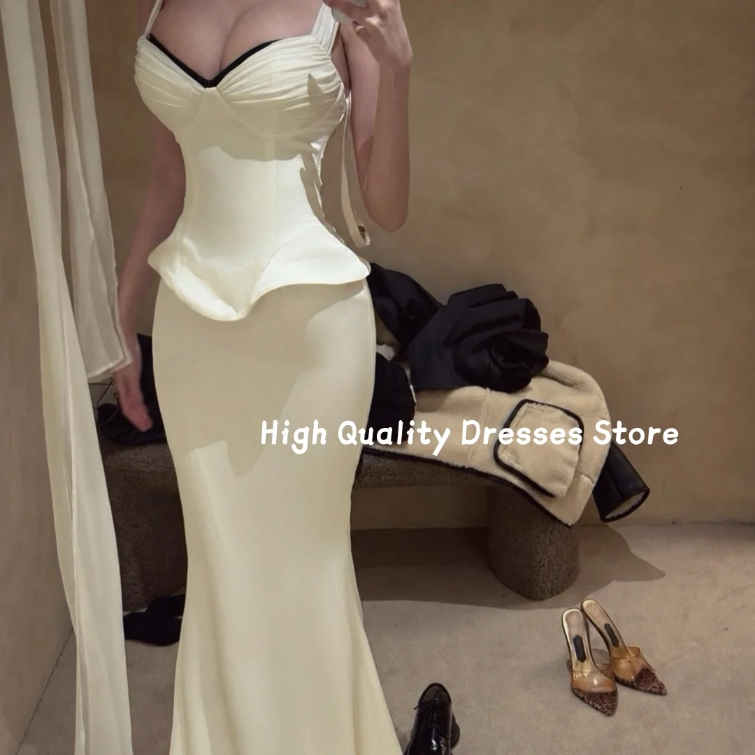 Prom Dresses White Straps Corset Evening Gown Contrast V Neck Trim Peplum Waist Bodycon Skirt Birthday Gala Outfit Customized ﻿
