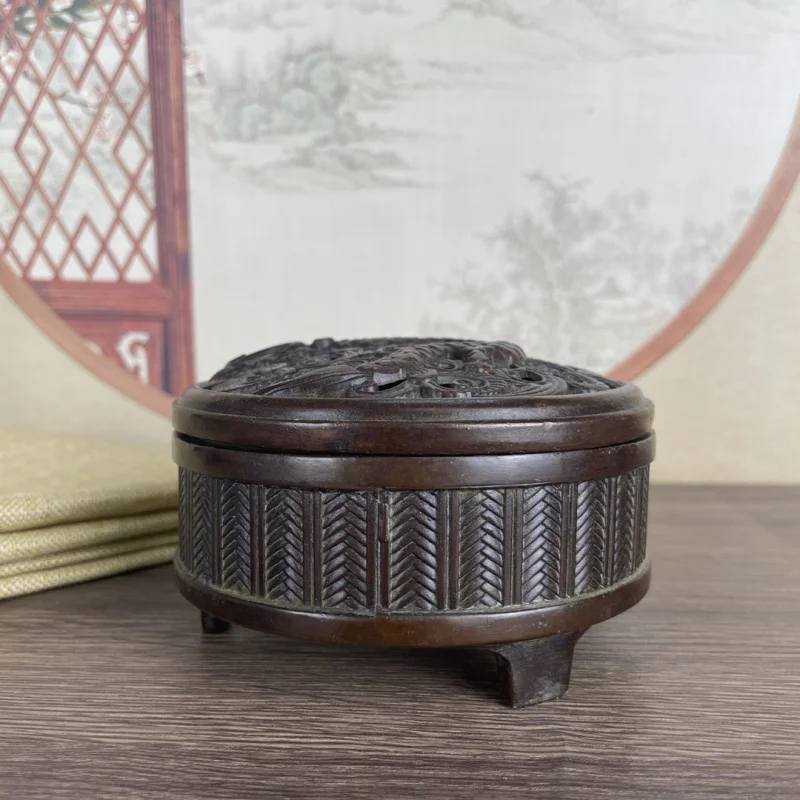 

Vintage Antique Style Incense Burner with Woven Dragon Pattern Lid, Chinese Style Home Desktop Incense Holder, Large Desktop Gif