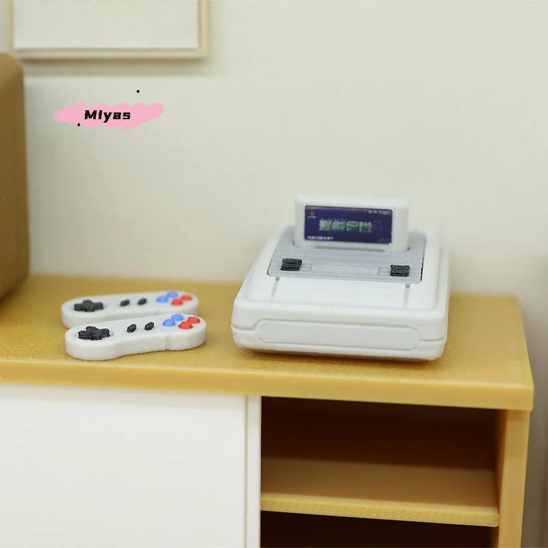 4Pcs 1/12 Dollhouse Mini Gaming Machine & Controller Miniature Retro SFC Game Console Set Scene Decoration Prop For Pretend Play
