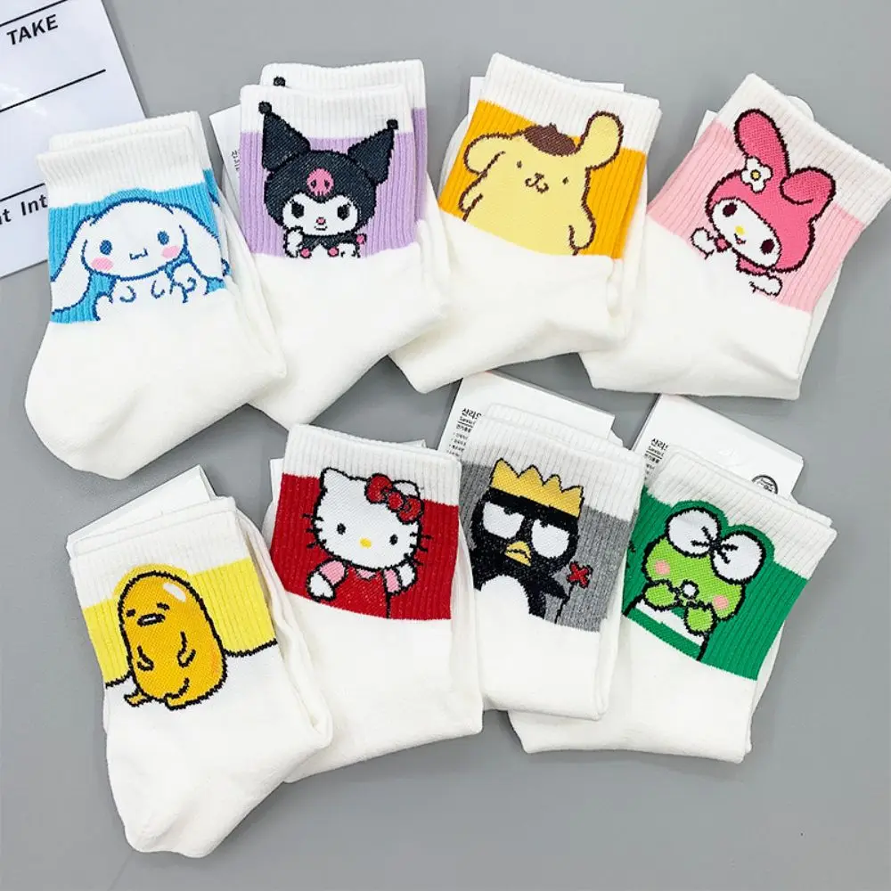 MINISO Cotton Socks for Girls Kawaii Socks Sanrio Hello Kitty Accessories Socks Rosered Black White Sock Women Female