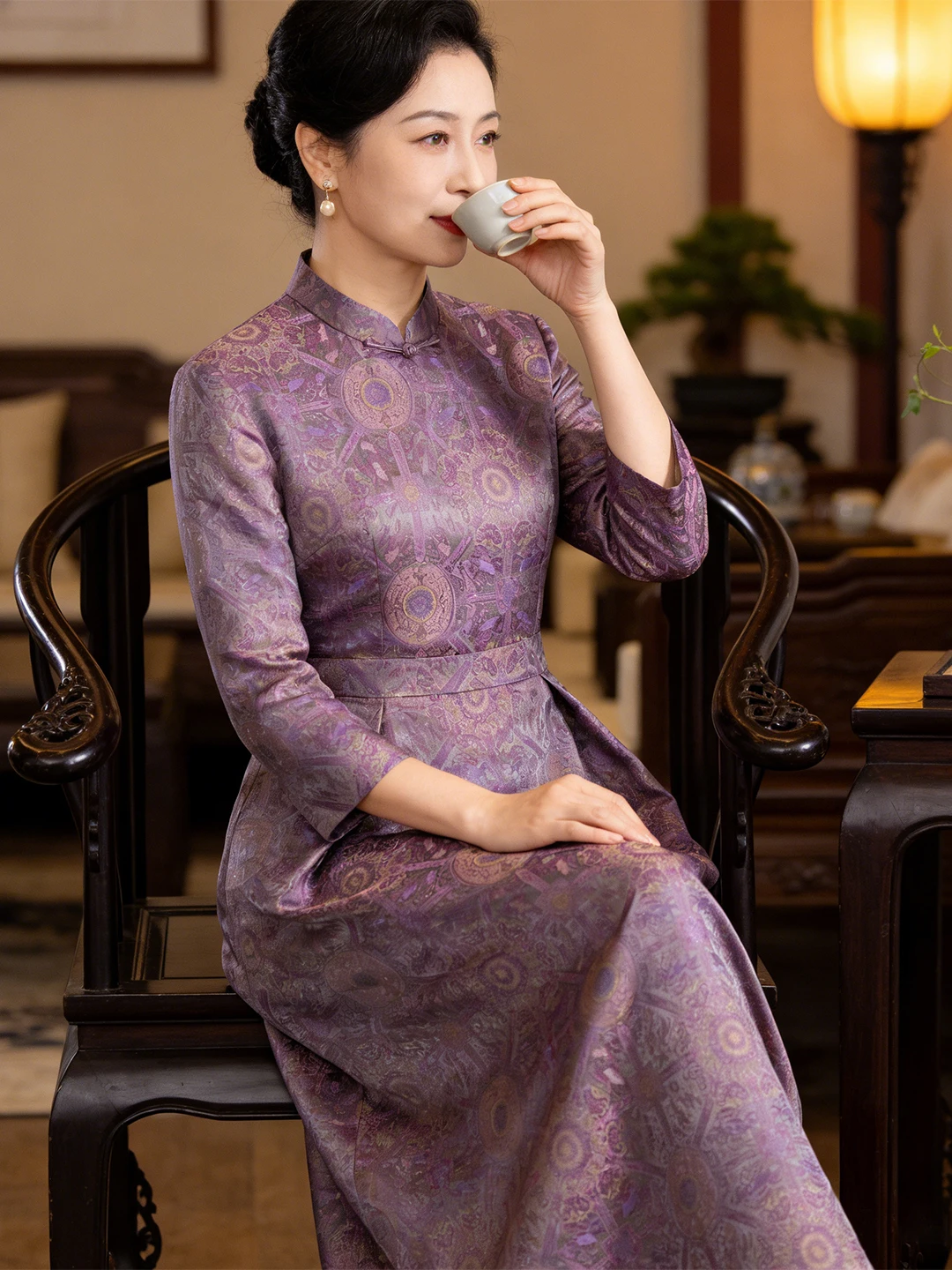 

Dorabana Long Qipao Dr Purple Floral Embroidery Vintage Sle Women's Faionable Ele Skirt Suit Autumn New Arrival