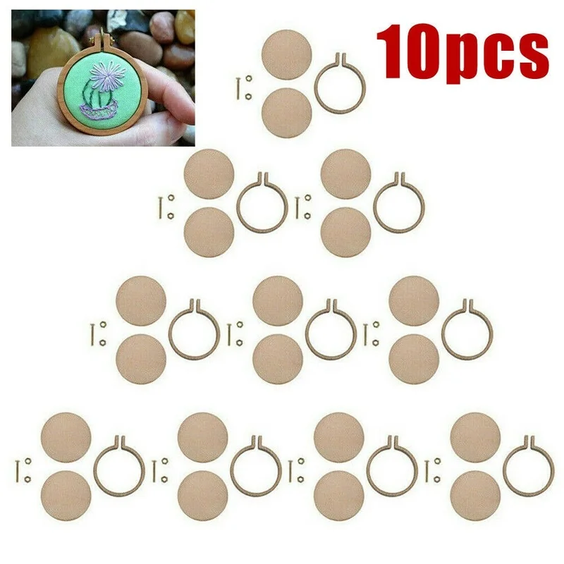 10 Pcs/set Wooden Mini Embroidery Hoop Ring Cross Stitch Frame Handmade Pendant Crafts Embroidery Circle Sewing Kit