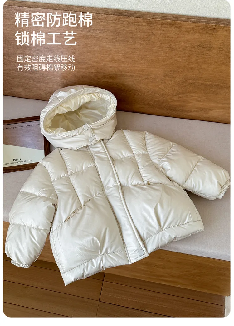 2026 Herbst Winter Kinder Daunenjacke für große Mädchen, modisch, einfarbig, dick, warm, mit Kapuze, Kinderjacke mit Baumwollpolsterung. – Detail 3