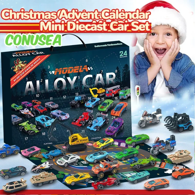 Christmas Gifts Alloy Model Diecast Car Set Inertia Sliding Cars Advent Calendar 24 Days Countdown Calendar Toys for Boys Girls