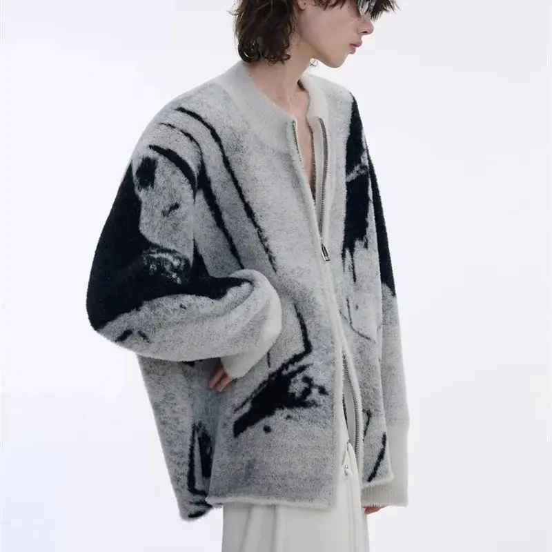 

American Retro Thorny Gradient Design Trendy Cardigan Trend 2025 Autumn Winter New Item High-end and Lazy Knit Sweater Jacket WF