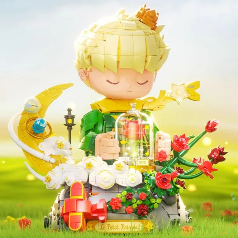 Nuovo! Piccolo Principe e Rosa assemblato modello di blocco puzzle giocattolo collezione desktop ornamento regalo di compleanno.