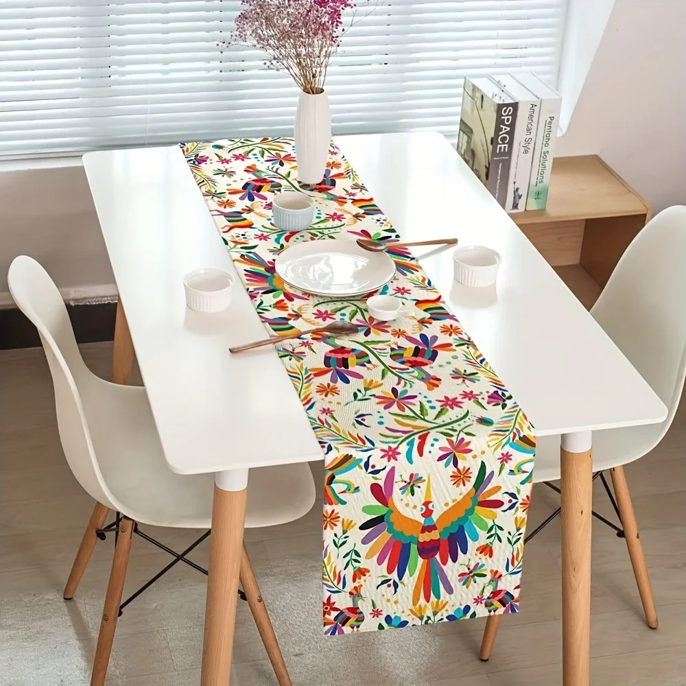 Mexican Colorful Flowers Birds Day Of The Dead  2026 Table Runner Home Decor Mexico Dia De Los Muertos Table Runners Party Decor