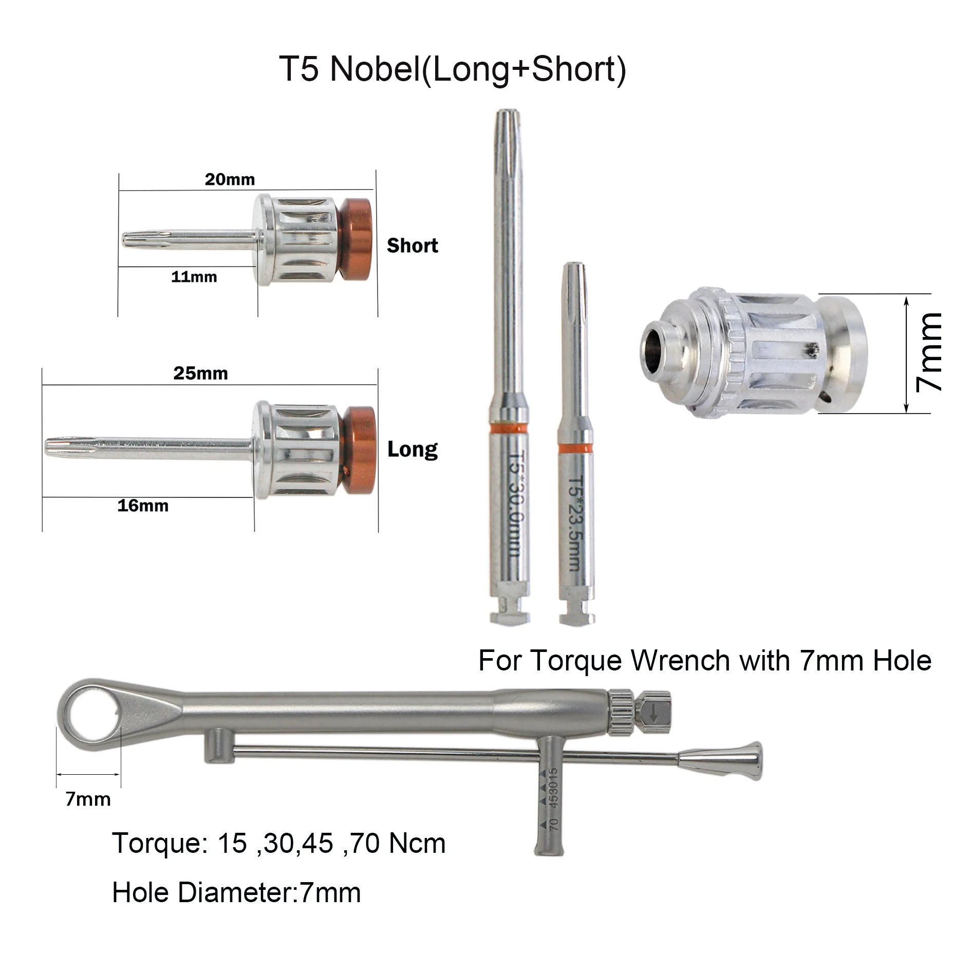 

Dental Implant Driver Hex T5 Hand Latch for Nobel Torque Wrench 7mm Screwdriver Manual Adapter